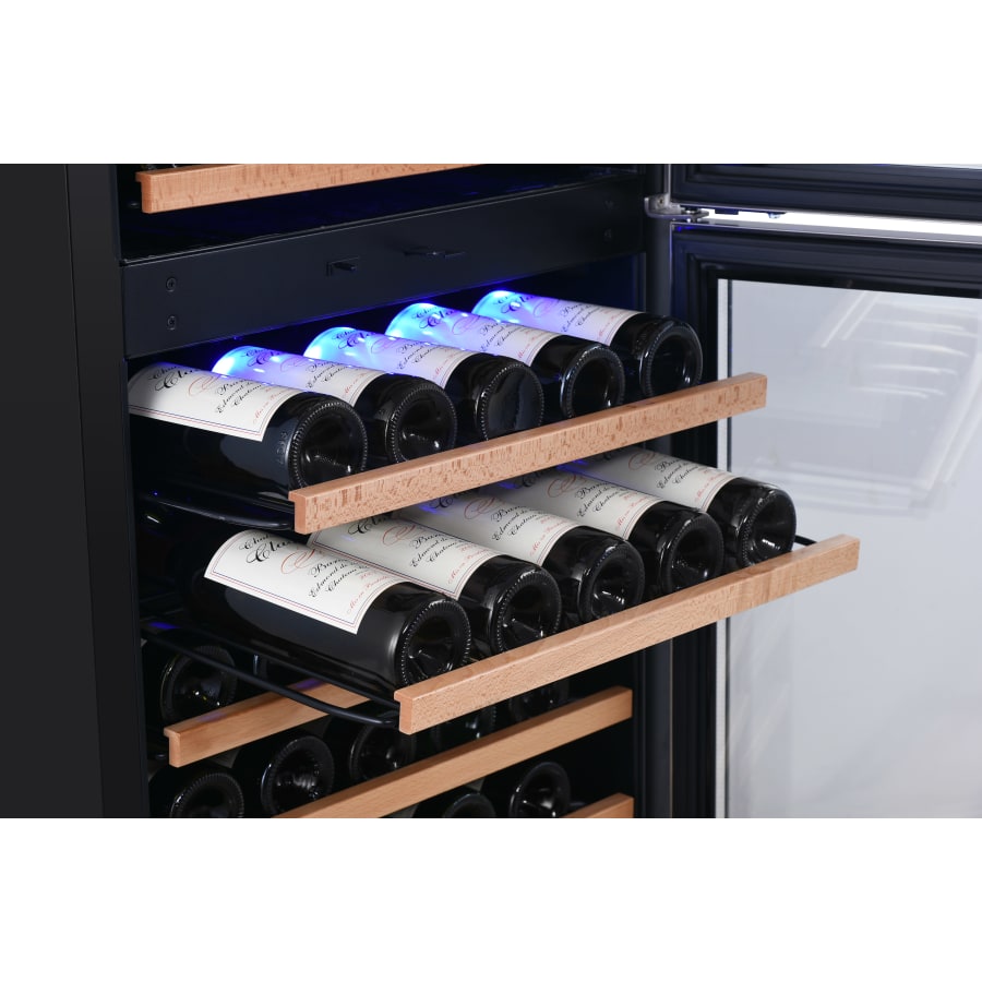 EdgeStar 142 Bottle 24" Built-In or Free Standing Dual Zone Double Door Wine Cooler with LED lighting and Door Lock - CWR1553DD