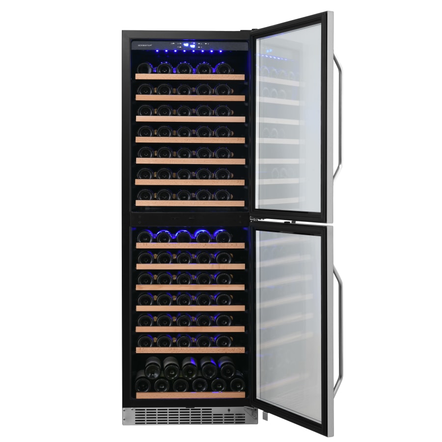 EdgeStar 142 Bottle 24" Built-In or Free Standing Dual Zone Double Door Wine Cooler with LED lighting and Door Lock - CWR1553DD