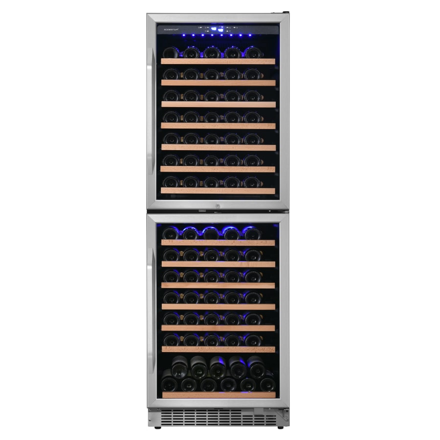 EdgeStar 142 Bottle 24" Built-In or Free Standing Dual Zone Double Door Wine Cooler with LED lighting and Door Lock - CWR1553DD