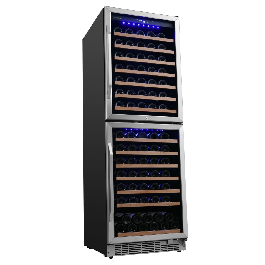 EdgeStar 142 Bottle 24" Built-In or Free Standing Dual Zone Double Door Wine Cooler with LED lighting and Door Lock - CWR1553DD