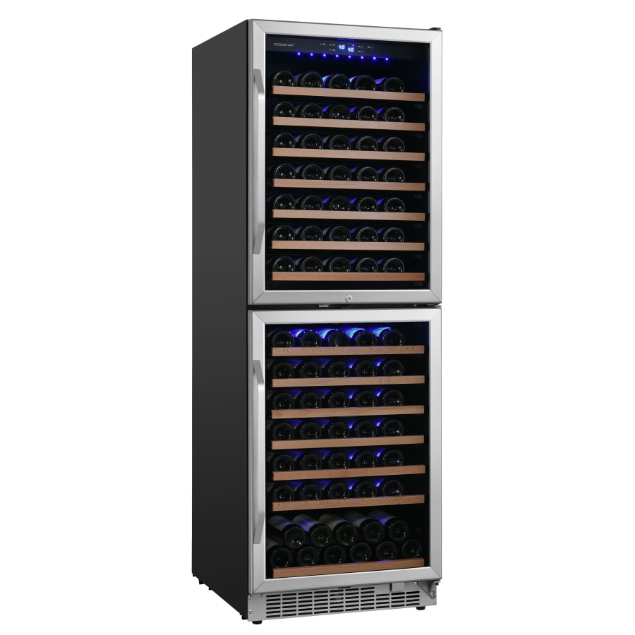 EdgeStar 142 Bottle 24" Built-In or Free Standing Dual Zone Double Door Wine Cooler with LED lighting and Door Lock - CWR1553DD