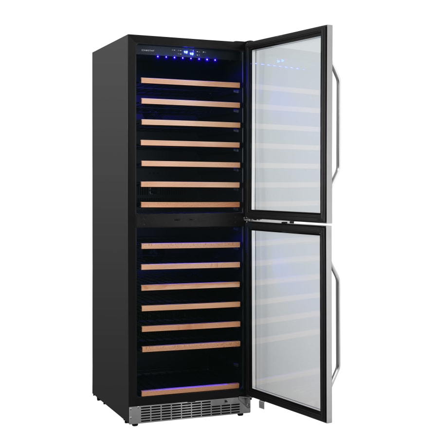 EdgeStar 142 Bottle 24" Built-In or Free Standing Dual Zone Double Door Wine Cooler with LED lighting and Door Lock - CWR1553DD