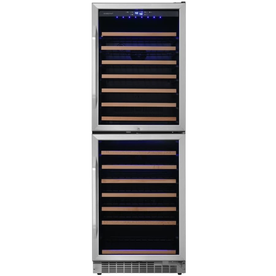 EdgeStar 142 Bottle 24" Built-In or Free Standing Dual Zone Double Door Wine Cooler with LED lighting and Door Lock - CWR1553DD