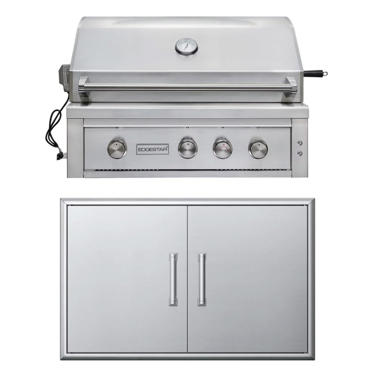 EdgeStar 89000 BTU 36 Inch Wide Natural Gas Built-In Grill with Insulated Jacket and Double Access Doors - GRL360IBKITNG