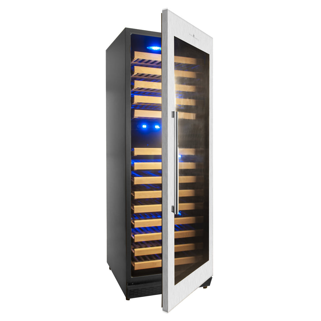 KingsBottle Tall Large Wine Refrigerator With Glass Door With Stainless Steel Trim ﻿- KBU170DX