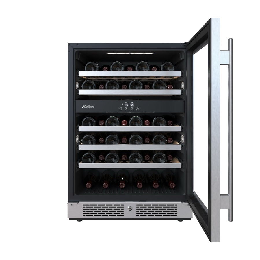 Avallon 24 Inch Wide 45 Bottle Capacity Dual Zone Wine Cooler with Right Swing Door - AWC242DPRGRH