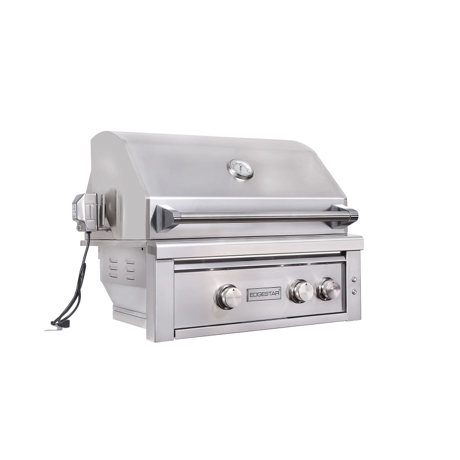 EdgeStar 60000 BTU 30 Inch Wide Liquid Propane Free Standing Grill and Cart with Rotisserie and LED Lighting - GRL300FSLP