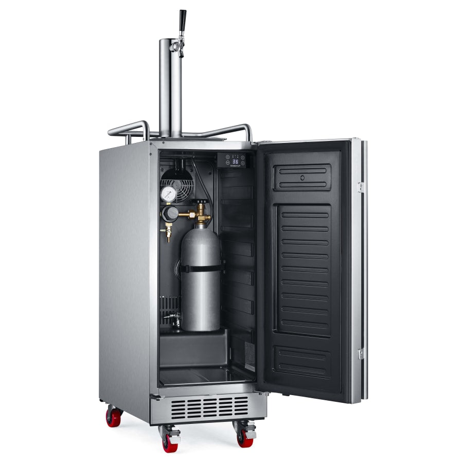 EdgeStar 15 Inch Wide 1 Tap Outdoor Kegerator with Forced Air Refrigeration and Air Cooled Beer Tower - KC1500BSSOD