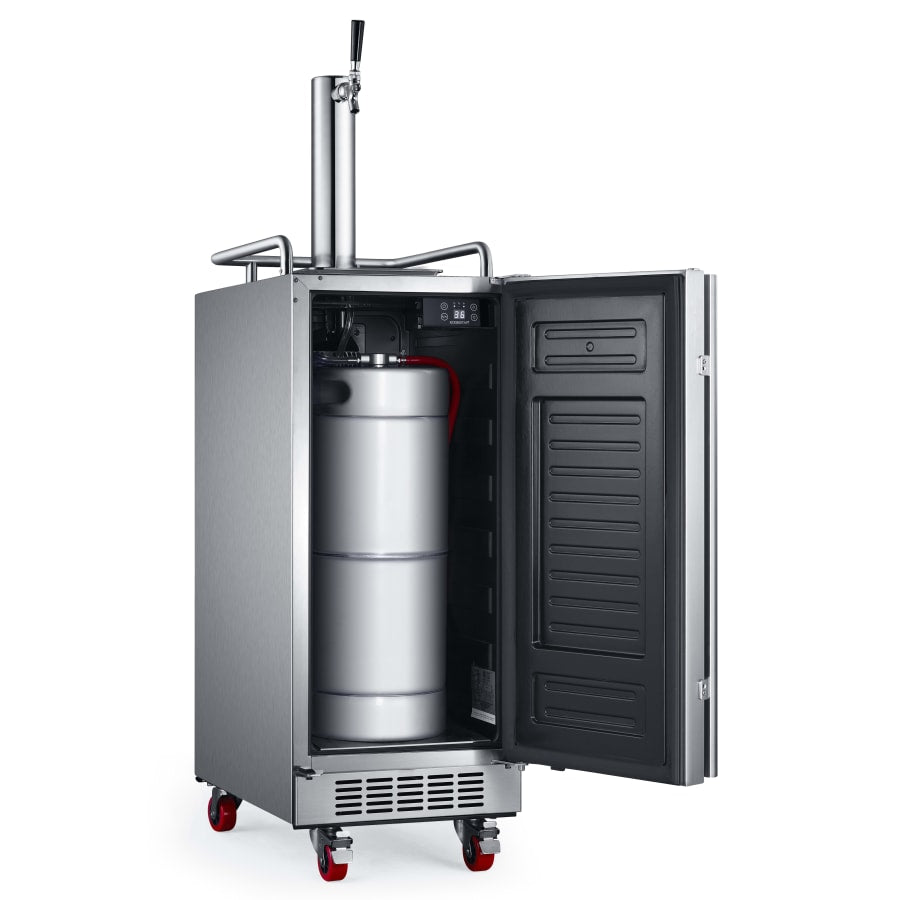 EdgeStar 15 Inch Wide 1 Tap Outdoor Kegerator with Forced Air Refrigeration and Air Cooled Beer Tower - KC1500BSSOD