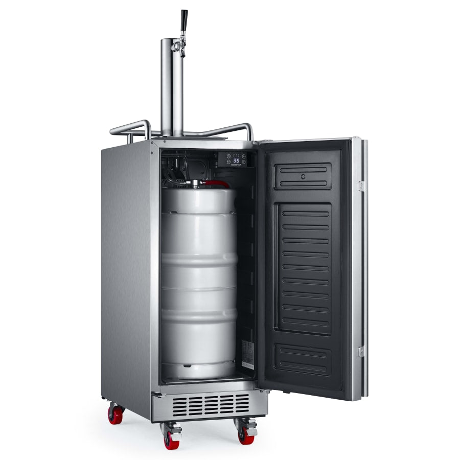 EdgeStar 15 Inch Wide 1 Tap Outdoor Kegerator with Forced Air Refrigeration and Air Cooled Beer Tower - KC1500BSSOD