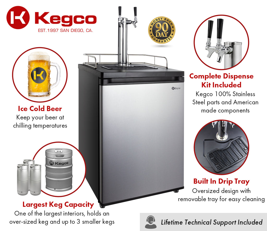 Kegco 24" Wide Dual Tap Stainless Steel Kegerator - K209SS-2NK - Wine Cooler City