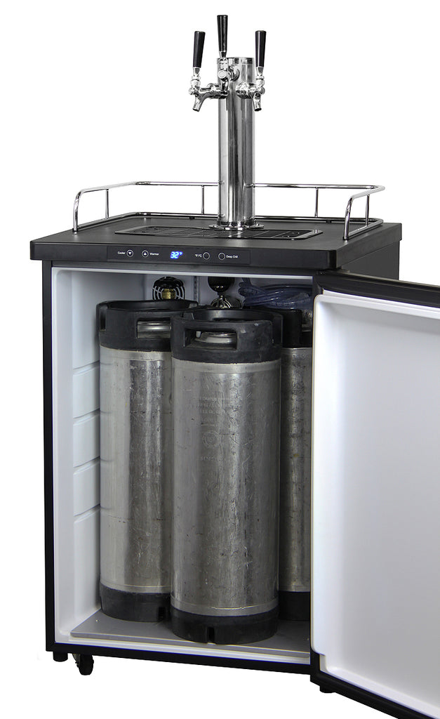 Kegco 24" Wide Triple Tap Black Digital Kegerator - K309B-3NK - Wine Cooler City