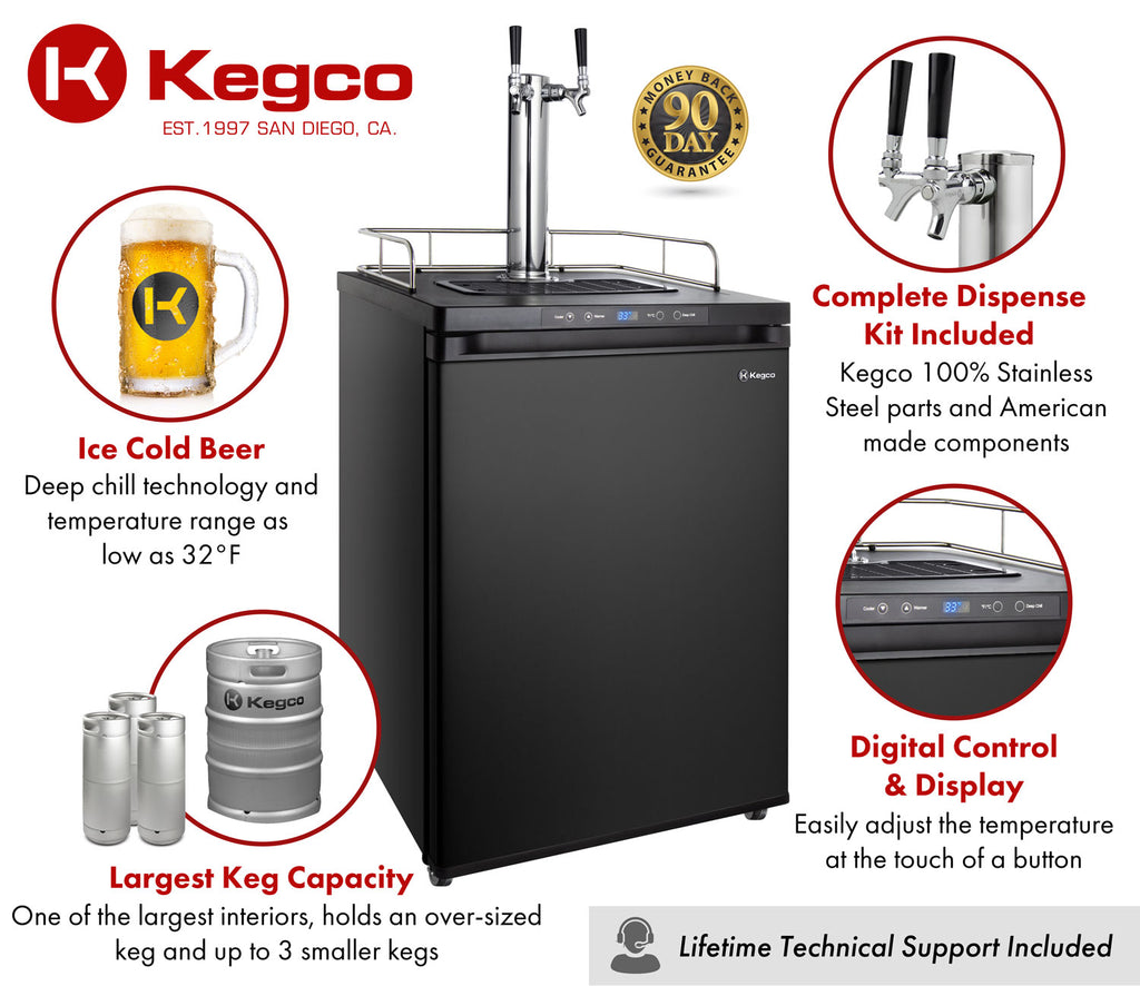 Kegco 24" Wide Dual Tap Black Digital Kegerator - K309B-2NK - Wine Cooler City