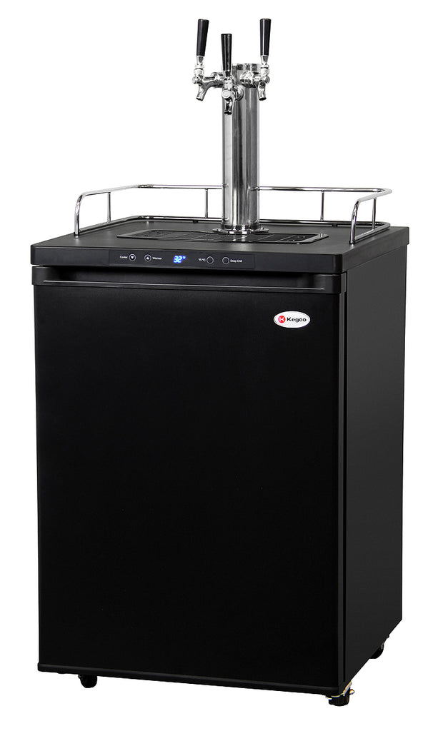 Kegco 24" Wide Triple Tap Black Digital Kegerator - K309B-3NK - Wine Cooler City