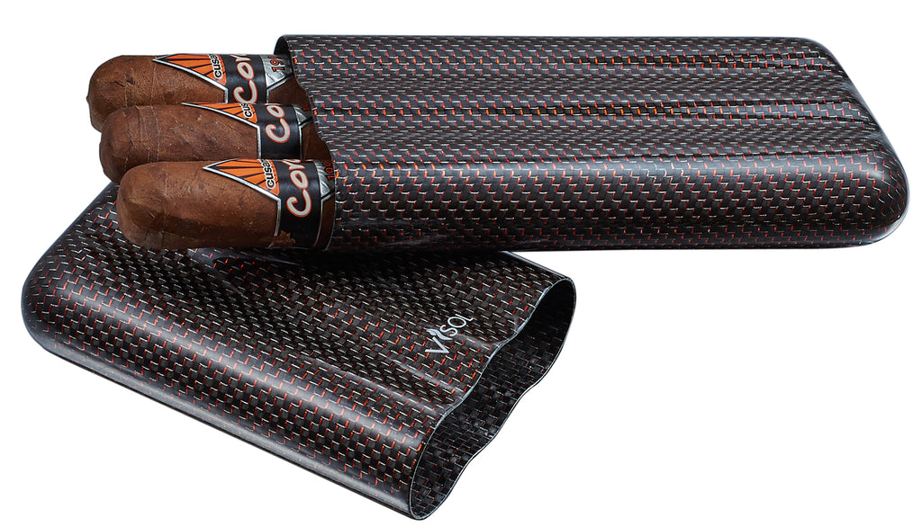 Visol Red Kevlar & Carbon Fiber Cigar Case - 3 Fingers - Wine Cooler City