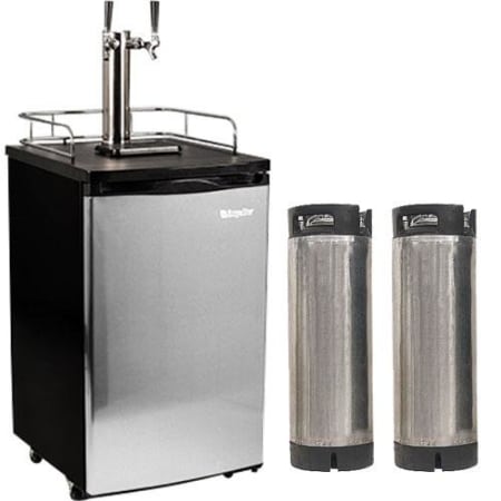 EdgeStar 20 Inch Wide Dual Tap Kegerator with Kegs with Home Brew Taps and Ultra Low Temp - KC2000SSTWINHBKG