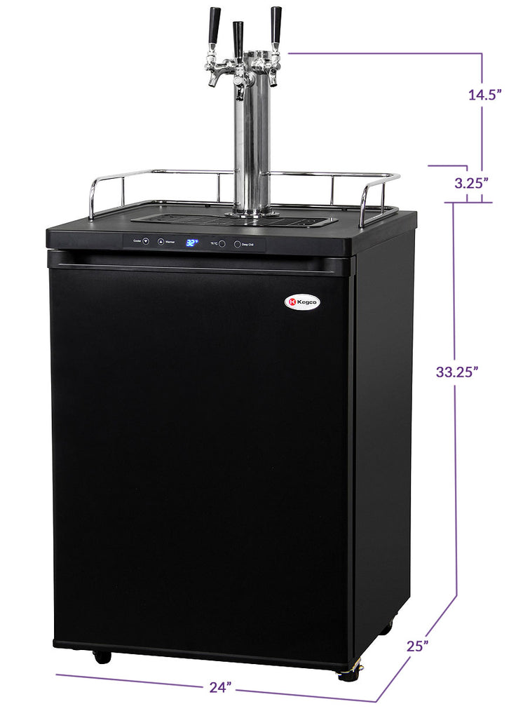 Kegco 24" Wide Triple Tap Black Digital Kegerator - K309B-3NK - Wine Cooler City