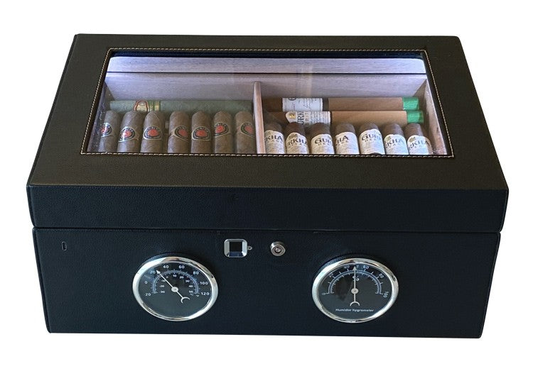 Prestige Import Group LemansGT 120 Count Cigar Humidor with Biometric Finger Print Electronic Lock & LED Interior Lighting - Black