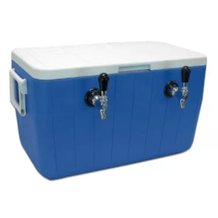 UBC Two Faucet 48 Qt Jockey Box 3/8 -1/4 O.D. 120 Foot Coil - JB1202B - Blue - Wine Cooler City